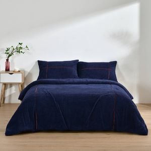 Dreamaker Jasper Teddy Fleece Quilt Cover Set Midnight Blue King