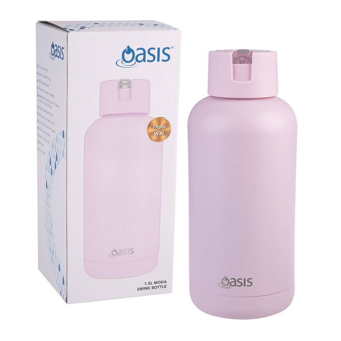 Oasis Ceramic Stainless Steel Insulated Moda Drink Bottle 1.5L Pink Lemonade