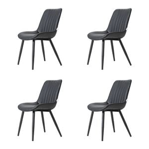 Familand Dining Chairs Set of 4 Padded Seat Kitchen Living Room Chair Leather in Black