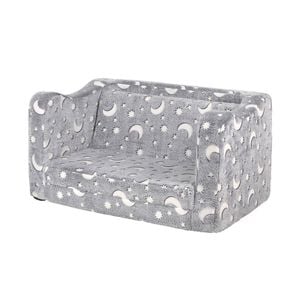 Ufurniture Kids Sofa 2 Seat Toddler Armchair Couch Children Fold out Play Couch Convertible Lounge Sofa Bed Grey