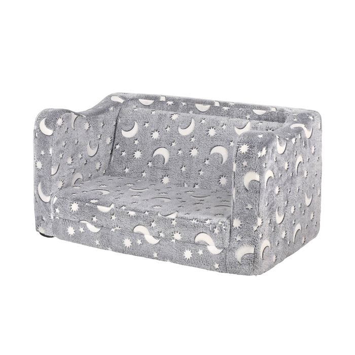 Ufurniture Kids Sofa 2 Seat Toddler Armchair Couch Children Fold out Play Couch Convertible Lounge Sofa Bed Grey