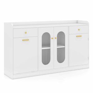 Costway Tilt Out Trash Can Buffet Cabinet Kitchen Island 1.4m Bar White