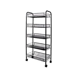 SOGA 5 Tier Black Steel Bee Mesh Kitchen Cart with Wheels