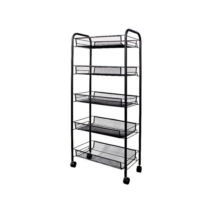 SOGA 5 Tier Black Steel Bee Mesh Kitchen Cart with Wheels