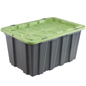 All Set 100L Grey And Green Heavy Duty Storage Container With Flat Lid