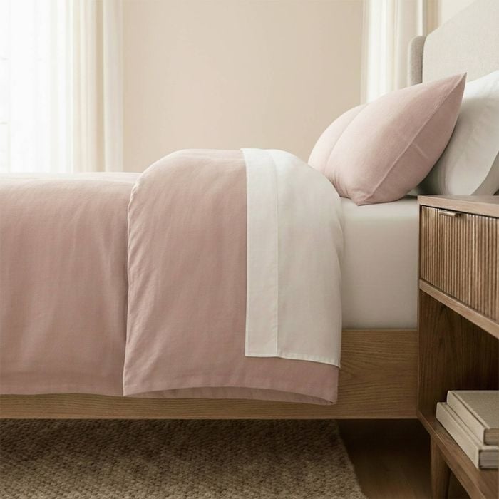 3pc Renee Taylor Washed Linen Cotton Quilt Cover Set Woodrose King
