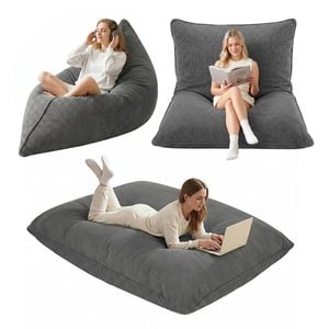Artiss 3 In 1 Bean Bag Chair Cover No Filler Convertible Corduroy Bean Bag Cover Washable Grey