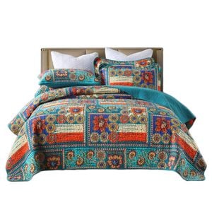 Catzon 3 Pieces Queen Size Quilt Bedding Set Floral Reversible Bedspread