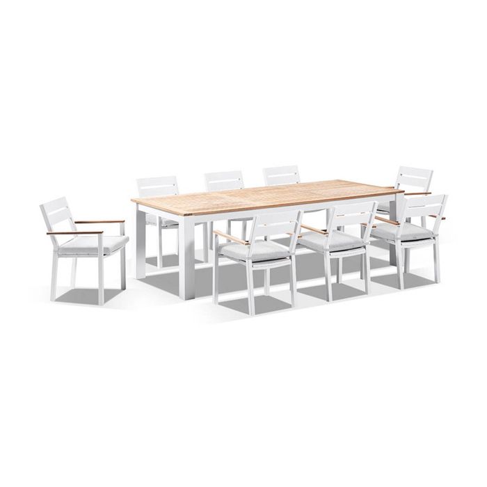 Balmoral 2.5m Table 8 Capri Dining Chairs White & Olefin Grey Cushions