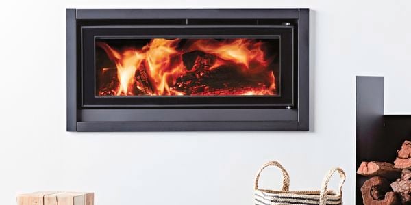 In wall heater with timber and stool 