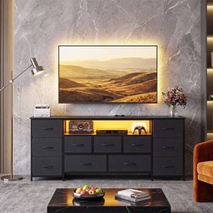 Advwin 160cm LED TV Unit Cabinet w/ 11 Drawers & Power Outlet Entertainment Center TV Stand Black