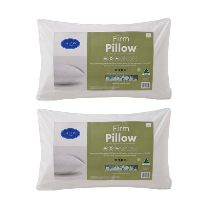 2pk Jason Commercial Repreve Rpet Piped Pillow Firm White 48x73cm 900gm