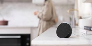 Close up of a speaker plugged into the kitchen socket
