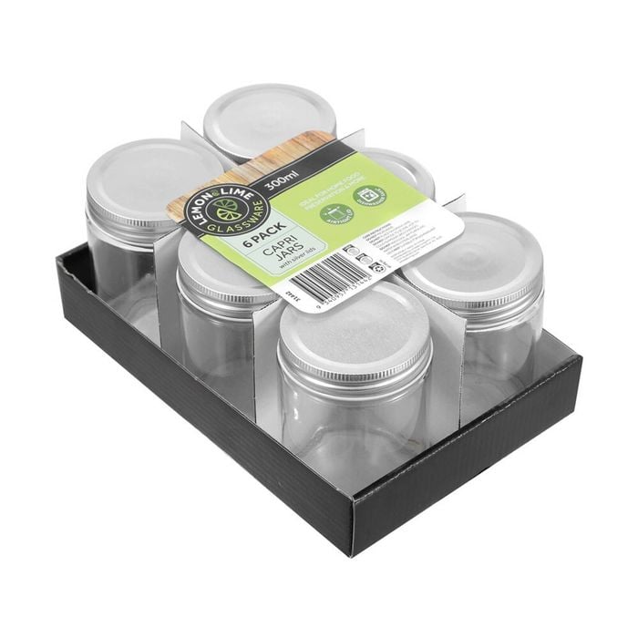 6PK Lemon & Lime 300ml Preserve Jar Capri Glass w/ Silver Lid