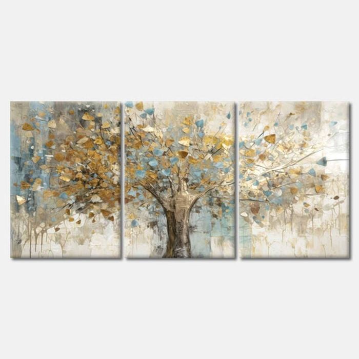 3 Set of Abstract Gold Tree Print 100% Australian Made 3 x 50x75cm (Stretched Canvas)