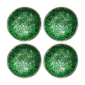 4pk Lvd Emerald Decorative Round Coconut Capiz Trinket/jewellery Bowl 13x13x6cm