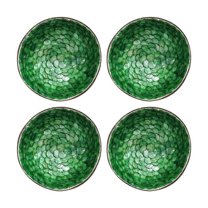 4pk Lvd Emerald Decorative Round Coconut Capiz Trinket/jewellery Bowl 13x13x6cm