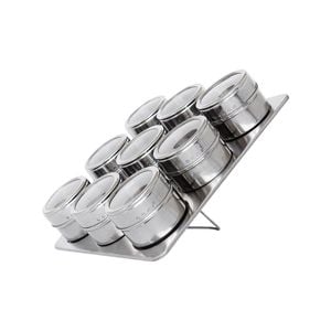 Kitchee Magnetic Spice Jar Tins And Steel Rack Set of 9
