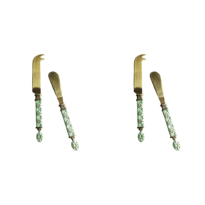 2x 2pc LVD Brass Cheese Knife & Spreader Faro - Gold/Green