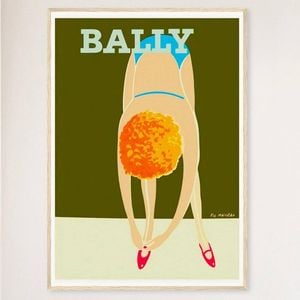 Galrie Bally Shoes 1980 Vintage Advertising Poster by Pierre FixMasseau for Home Decor, Wood Frame, A4 21 x 30cm (8 x 12inch)