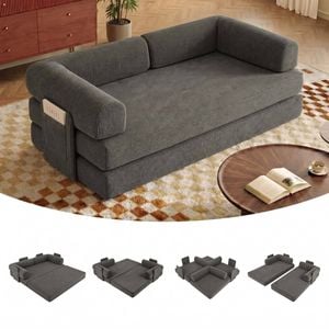 Advwin 5 in 1 Folding 2 Seater Sofa Bed Corduroy Convertible Floor Lounge Fold Out Sleeper Couch Grey