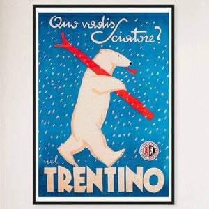 Galrie Trentino Polar Bear Vintage Ski Advertising Poster for Home Decor, Black Frame, A3 30 x 42cm (12 x 16inch)