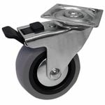 Easyroll 75mm Grey Rubber Swivel Plate Plus Brake Castor