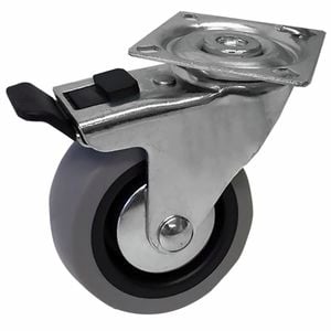 Easyroll 75mm Grey Rubber Swivel Plate Plus Brake Castor