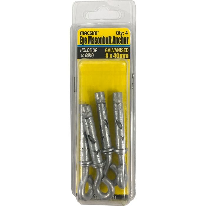 Macsim 8 x 40mm Galvanised Eye Bolt Sleeve Anchor - 4 Pack