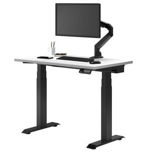 Desky Dual Mini Sit to Stand White Desk 1000x600mm Matte Black Frame