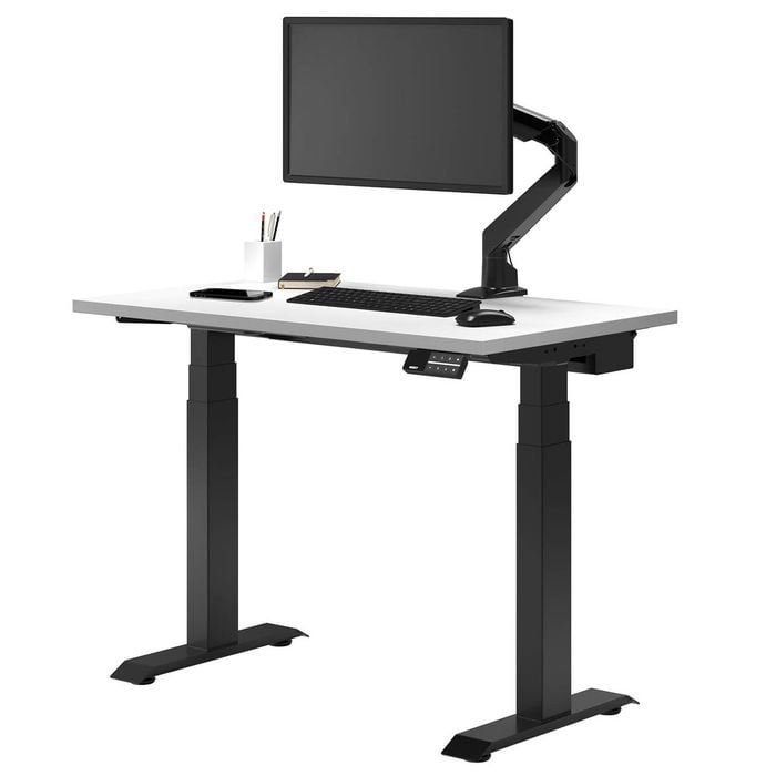 Desky Dual Mini Sit to Stand White Desk 1000x600mm Matte Black Frame