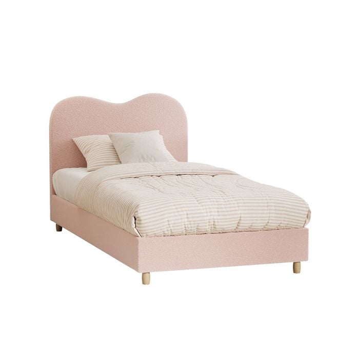 Oikiture Bed Frame King Single Boucle Pink