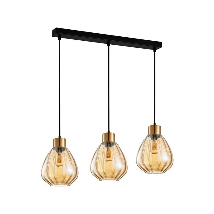 CLA Lighting TULIP1 Interior Bronze Amber Wine Glass Ribbed Pendant Light- 3 lits Straight