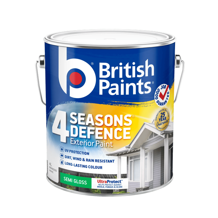 British Paints 4 Seasons Defence 4L White Semi Gloss Exterior Paint
