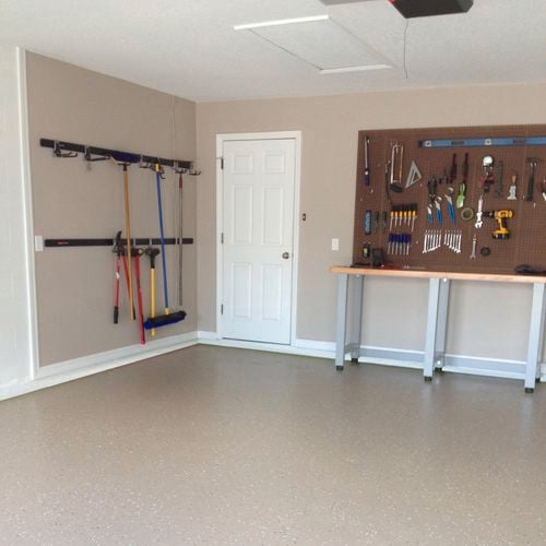 Rejuvenated
  garage - Epoxyshield Garage Floor Coating in grey gloss.