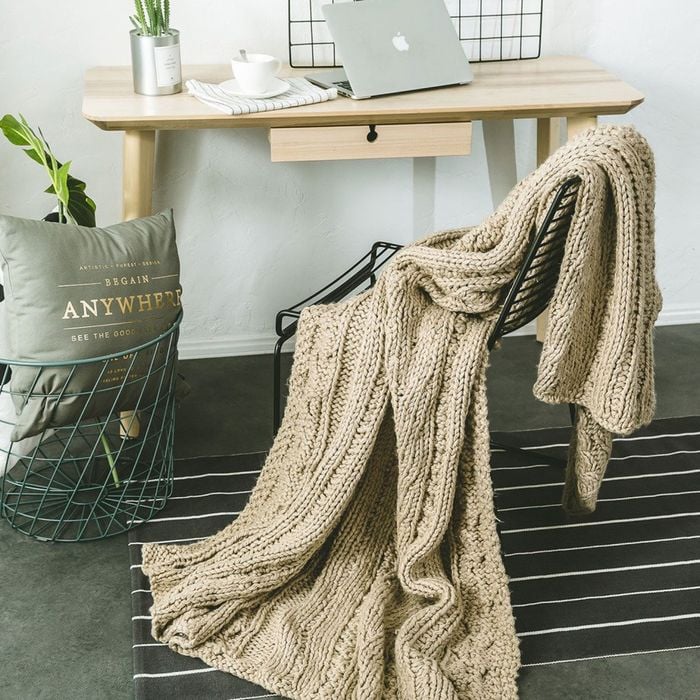 CottonMore 100% Handmade Super Soft Acrylic Knitted Blanket Bedspread Throw Rug Taupe