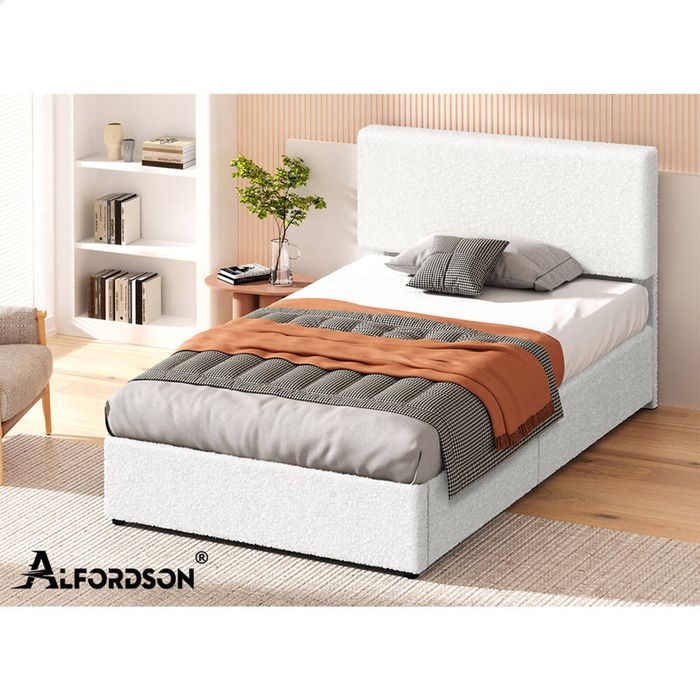 ALFORDSON Bed Frame Single Height-Adjustable Boucle Mattress Base with Storage