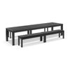 Santorini 3.55m Outdoor Rectangle Aluminium Dining Table Charcoal With 4 Bench Seats & Denim Grey Cushions