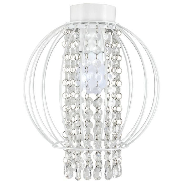 Brilliant 25 x 28cm Hedy White Cage And Clear Bead Batten Fixture
