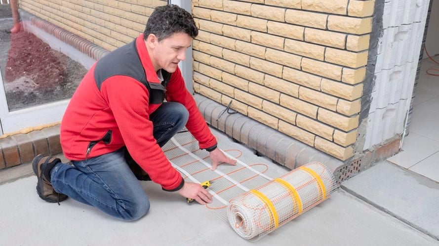 Heating mat installation in action.