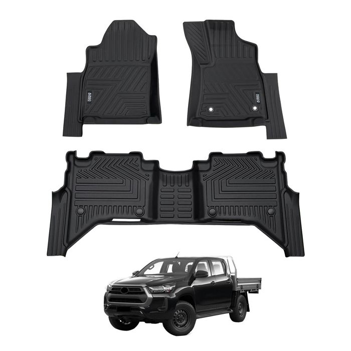 AUSGO Car Floor Mats for Toyota Hilux Hilux Hybrid/EV Dual Cab 2024-Onwards All-Weather Floor Liners