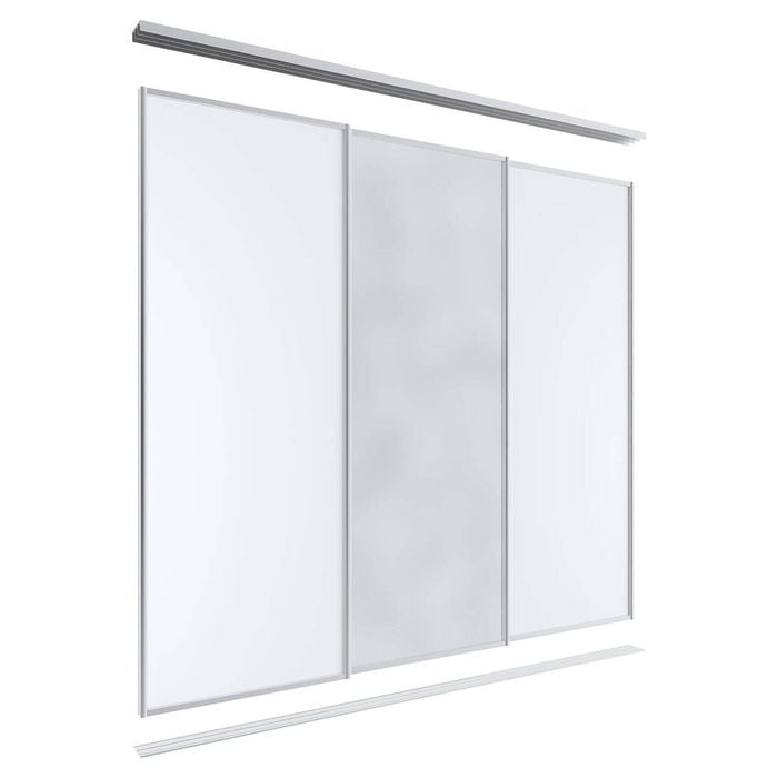 Lugna 2400 x 1801-2700mm Clear Anodised 1 Mirror 2 Melamine Wardrobe Triple Sliding Doors