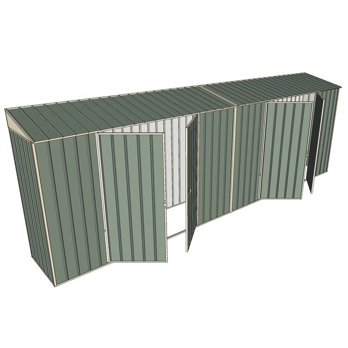 Build-a-Shed 0.8 x 6 x 2m Skillion Shed with Dual Double Hinged Side Doors - Green