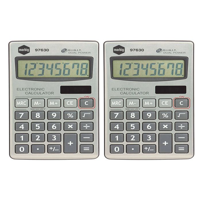 2x Marbig 8 Digit Handheld Calculator Home/office/school W/ Large Display Silver