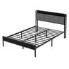 Levede Double Bed Frame with Headboard Storage and Charging Station - Dark Grey