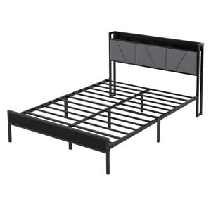 Levede Double Bed Frame with Headboard Storage and Charging Station - Dark Grey