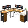 Ufurniture L Shape Computer Desk with Led Lights Power Outlet Corner Gaming Desk with Storage Fabric Drawer and Monitor shelf