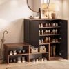 HOMFURN 2-in-1 Shoe Storage Cabinet & Bench with Adjustable Shelves - Walnut & Black