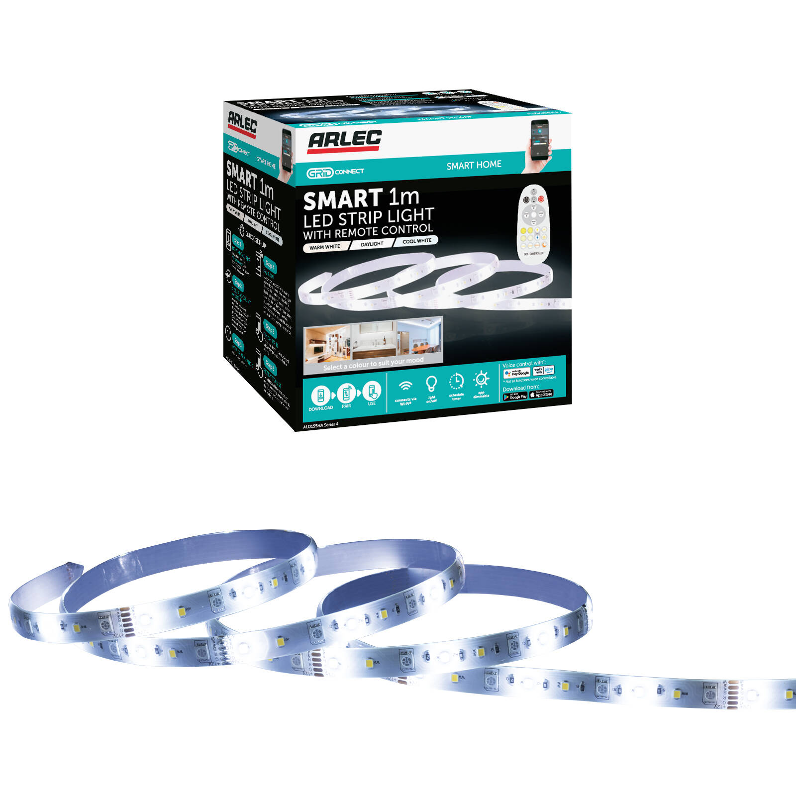 Arlec 1m Cool White and Warm White Grid Connect Smart CCT LED Strip Light with Remote product image