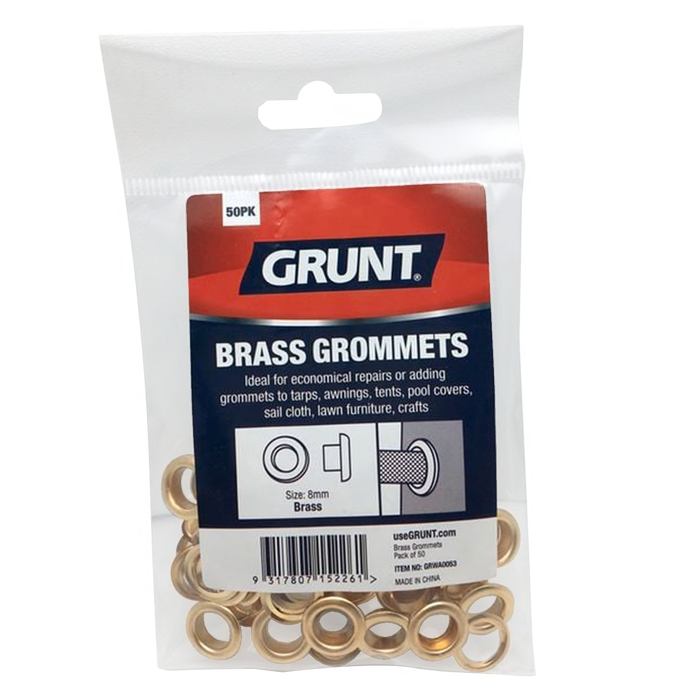 GRUNT 8mm Webbing Accessory Brass Plated Grommet - 50 Pack